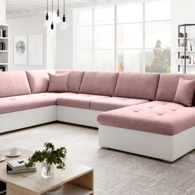 Rozkládací sedací souprava do U ODETTE - bílá / růžová