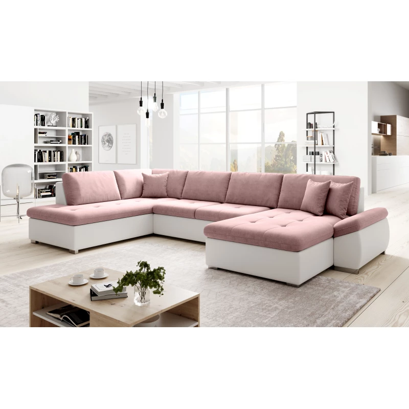 Rozkládací sedací souprava do U ODETTE - bílá / růžová