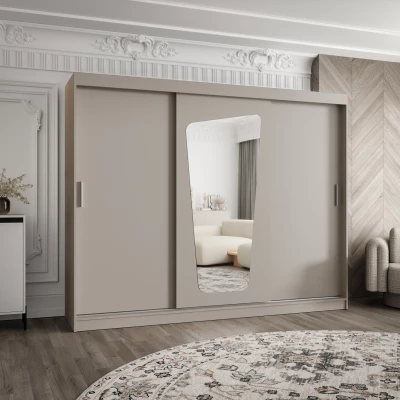 Šatní skříň 250 cm ZAMIRA se zrcadlem - kašmírová