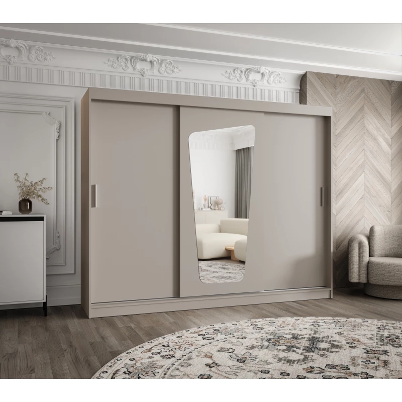 Šatní skříň 250 cm ZAMIRA se zrcadlem - kašmírová