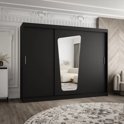 Šatní skříň 250 cm ZAMIRA se zrcadlem - černá