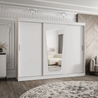 Šatní skříň 250 cm ZAMIRA se zrcadlem - bílá