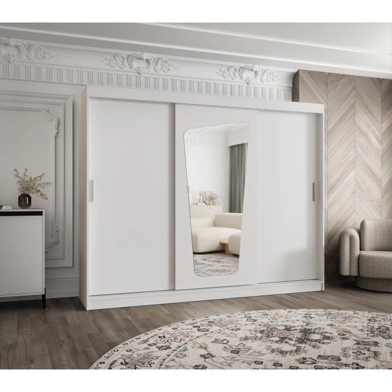Šatní skříň 250 cm ZAMIRA se zrcadlem - bílá