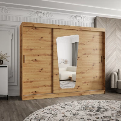 Šatní skříň 250 cm ZAMIRA se zrcadlem - dub artisan