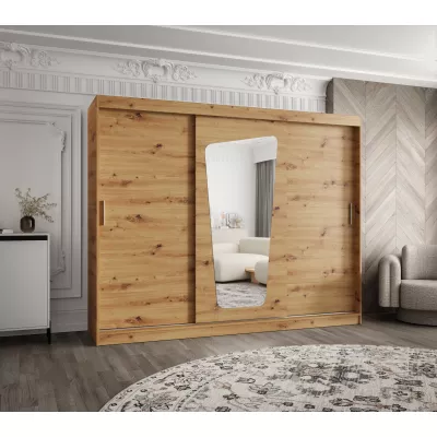 Šatní skříň 250 cm ZAMIRA se zrcadlem - dub artisan