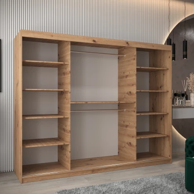 Šatní skříň 250 cm ZAMIRA se zrcadlem - dub artisan