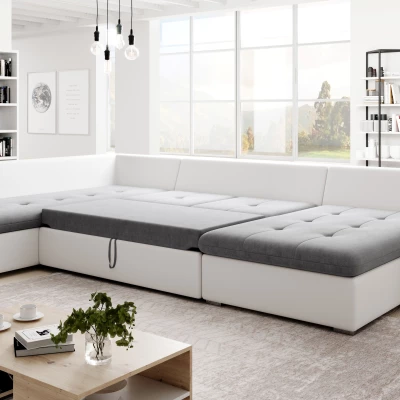 Rozkládací sedací souprava do U ODETTE - bílá / žlutozelená