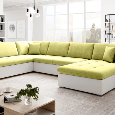 Rozkládací sedací souprava do U ODETTE - bílá / žlutozelená