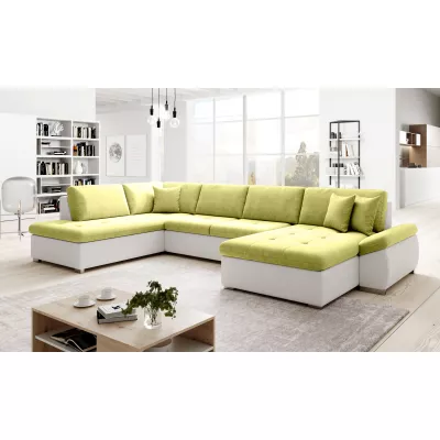 Rozkládací sedací souprava do U ODETTE - bílá / žlutozelená