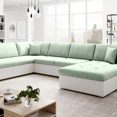 Rozkládací sedací souprava do U ODETTE - bílá / světle zelená