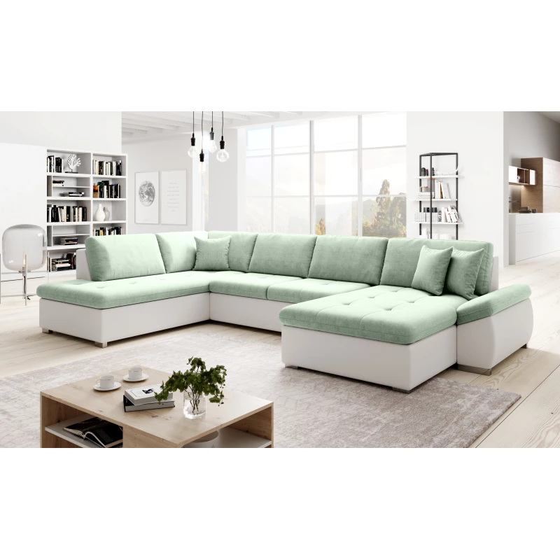 Rozkládací sedací souprava do U ODETTE - bílá / světle zelená