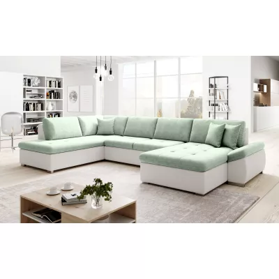 Rozkládací sedací souprava do U ODETTE - bílá / světle zelená