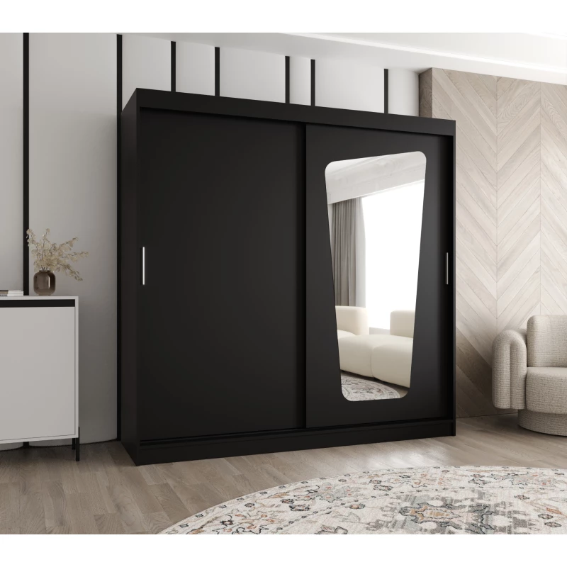 Šatní skříň 200 cm ZAMIRA se zrcadlem - černá