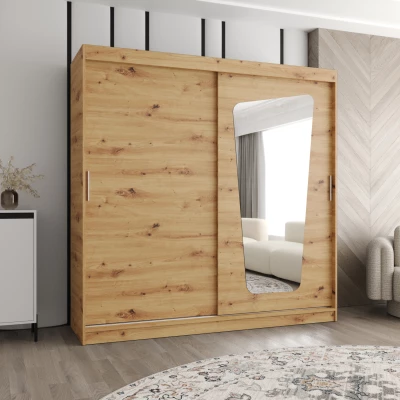 Šatní skříň 200 cm ZAMIRA se zrcadlem - dub artisan