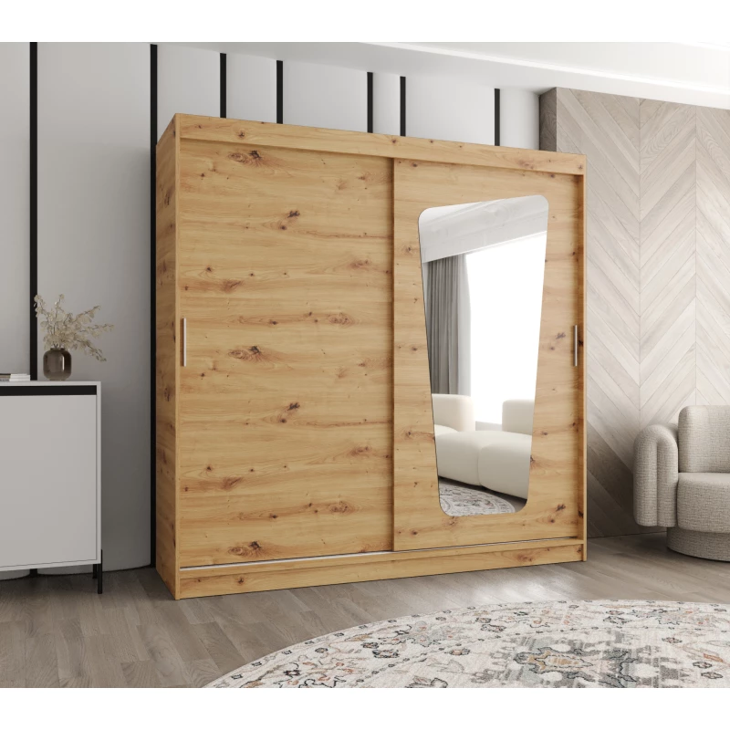 Šatní skříň 200 cm ZAMIRA se zrcadlem - dub artisan