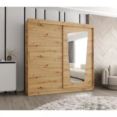 Šatní skříň 200 cm ZAMIRA se zrcadlem - dub artisan