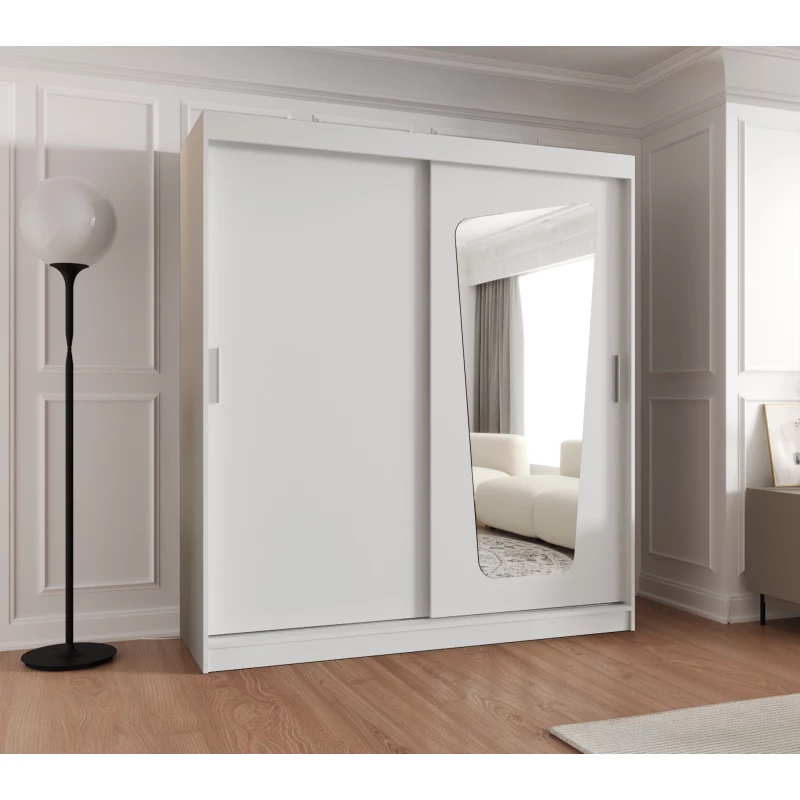 Šatní skříň 180 cm ZAMIRA se zrcadlem - bílá