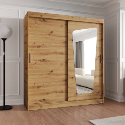 Šatní skříň 180 cm ZAMIRA se zrcadlem - dub artisan
