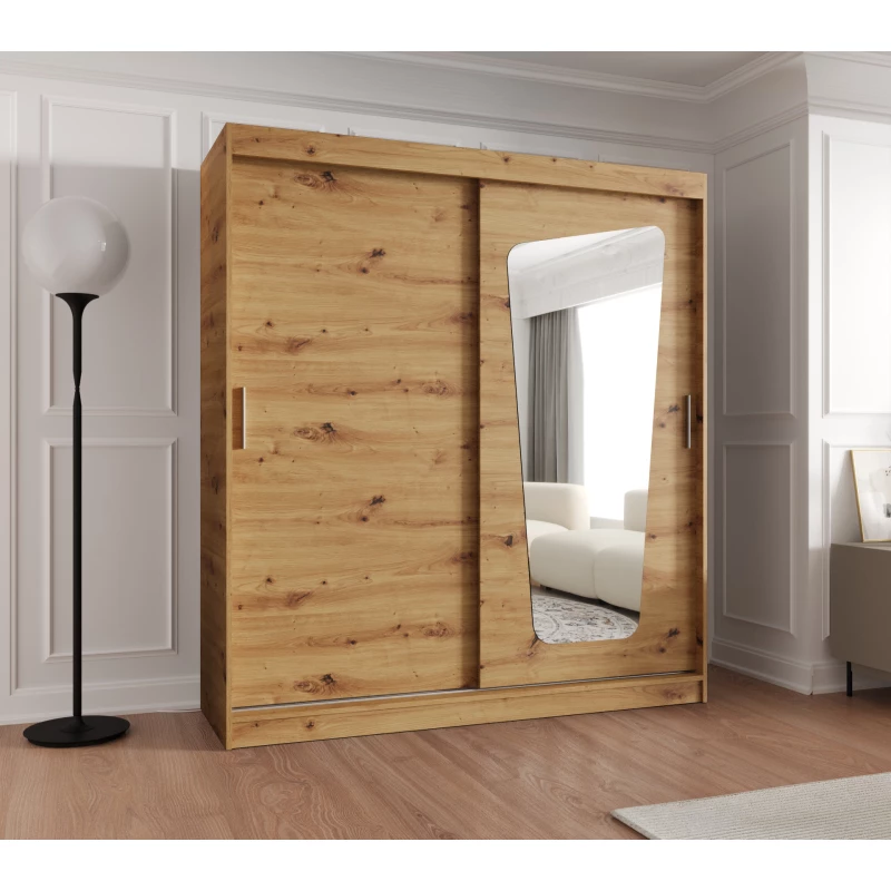 Šatní skříň 180 cm ZAMIRA se zrcadlem - dub artisan