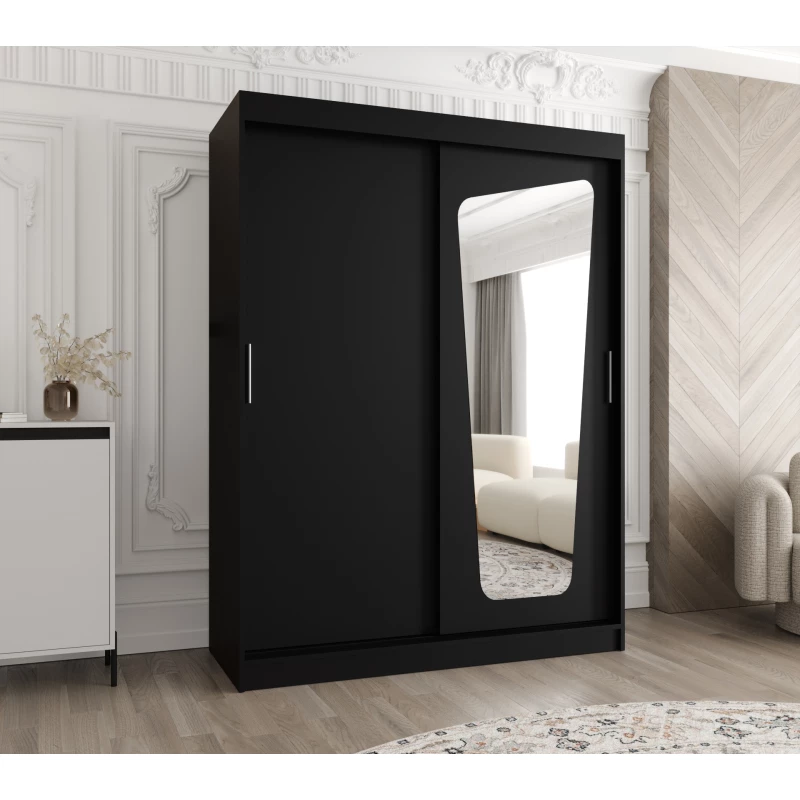 Šatní skříň 150 cm ZAMIRA se zrcadlem - černá
