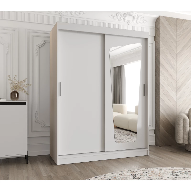 Šatní skříň 150 cm ZAMIRA se zrcadlem - bílá