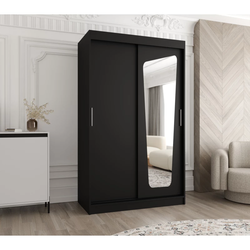Šatní skříň 120 cm ZAMIRA se zrcadlem - černá