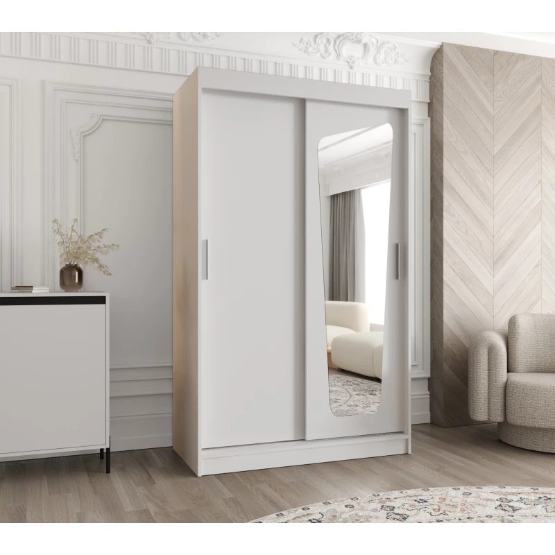 Šatní skříň 120 cm ZAMIRA se zrcadlem - bílá