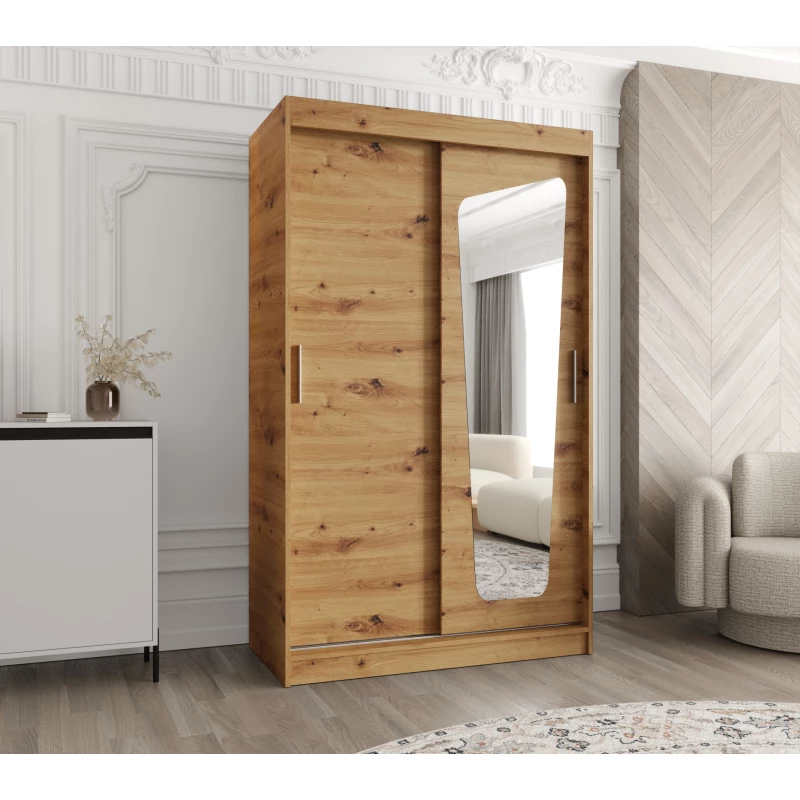 Šatní skříň 120 cm ZAMIRA se zrcadlem - dub artisan