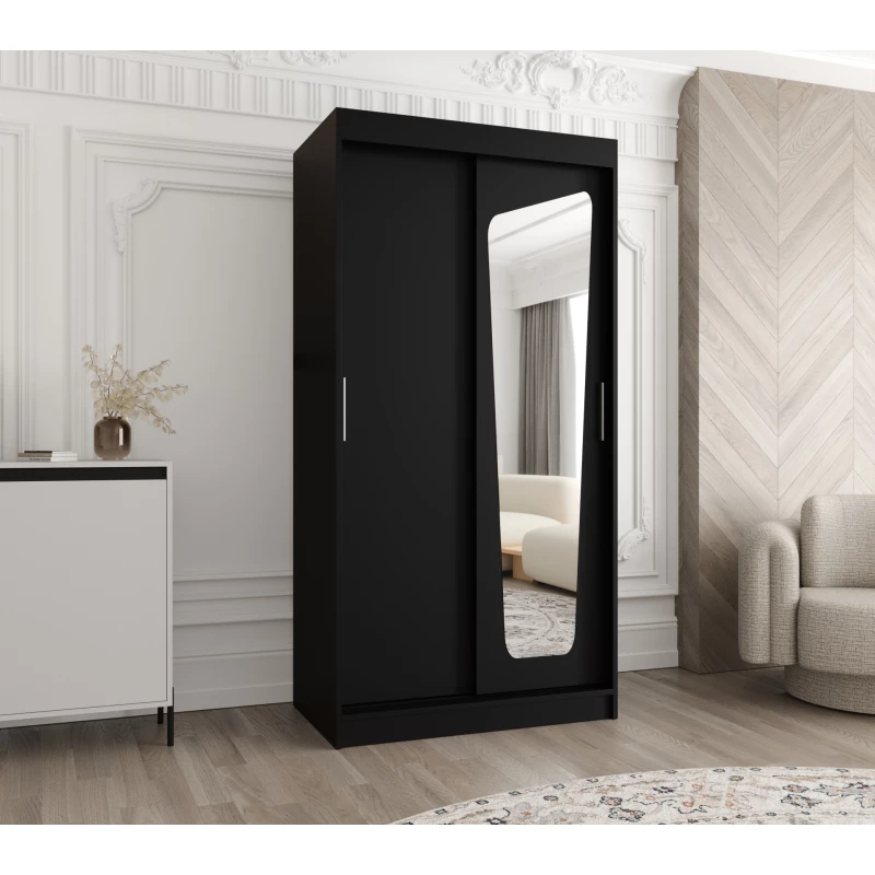 Šatní skříň 100 cm ZAMIRA se zrcadlem - černá