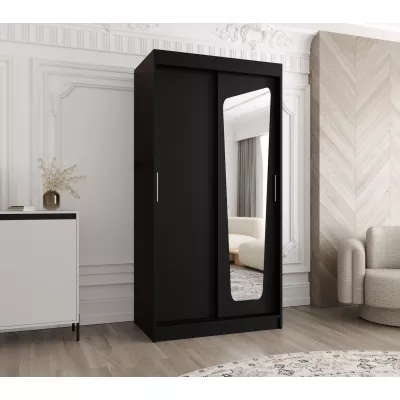 Šatní skříň 100 cm ZAMIRA se zrcadlem - černá