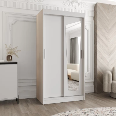 Šatní skříň 100 cm ZAMIRA se zrcadlem - bílá