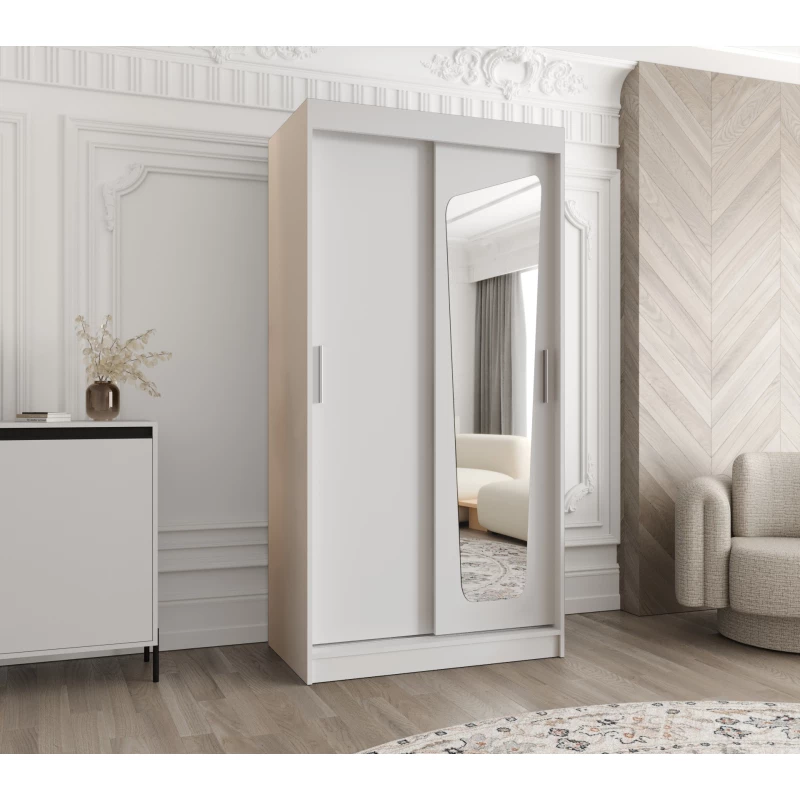 Šatní skříň 100 cm ZAMIRA se zrcadlem - bílá