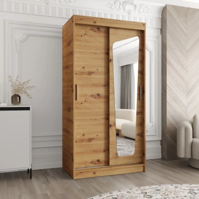 Šatní skříň 100 cm ZAMIRA se zrcadlem - dub artisan