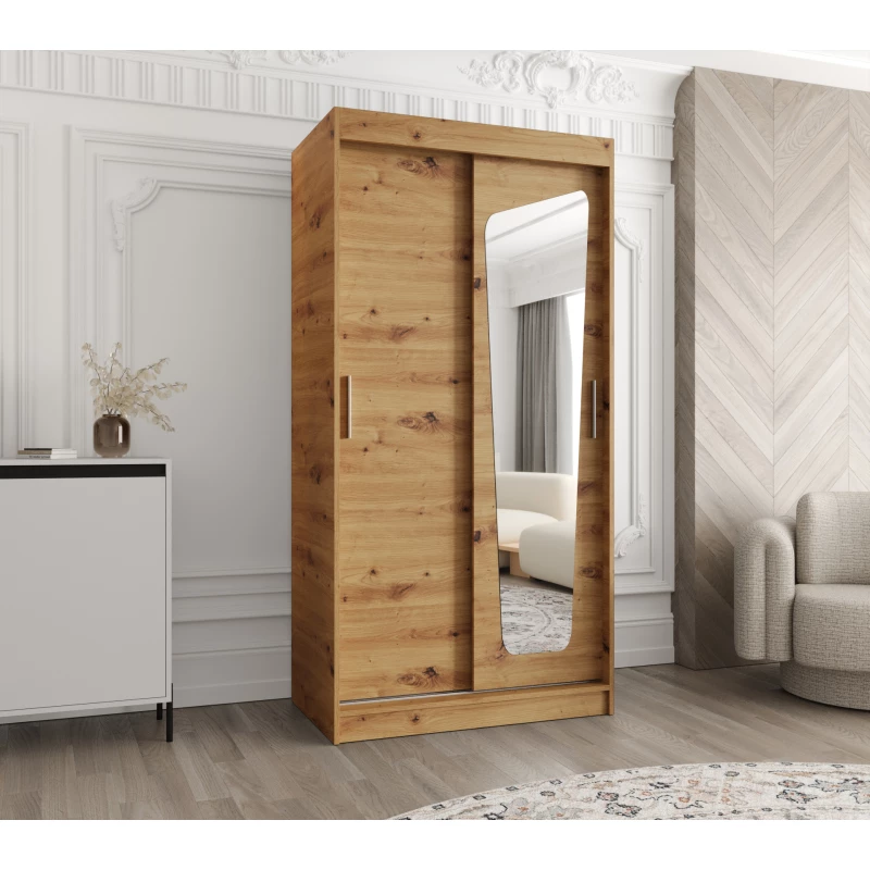 Šatní skříň 100 cm ZAMIRA se zrcadlem - dub artisan