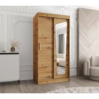 Šatní skříň 100 cm ZAMIRA se zrcadlem - dub artisan