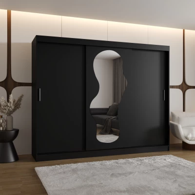 Šatní skříň 250 cm BEYZA se zrcadlem - černá