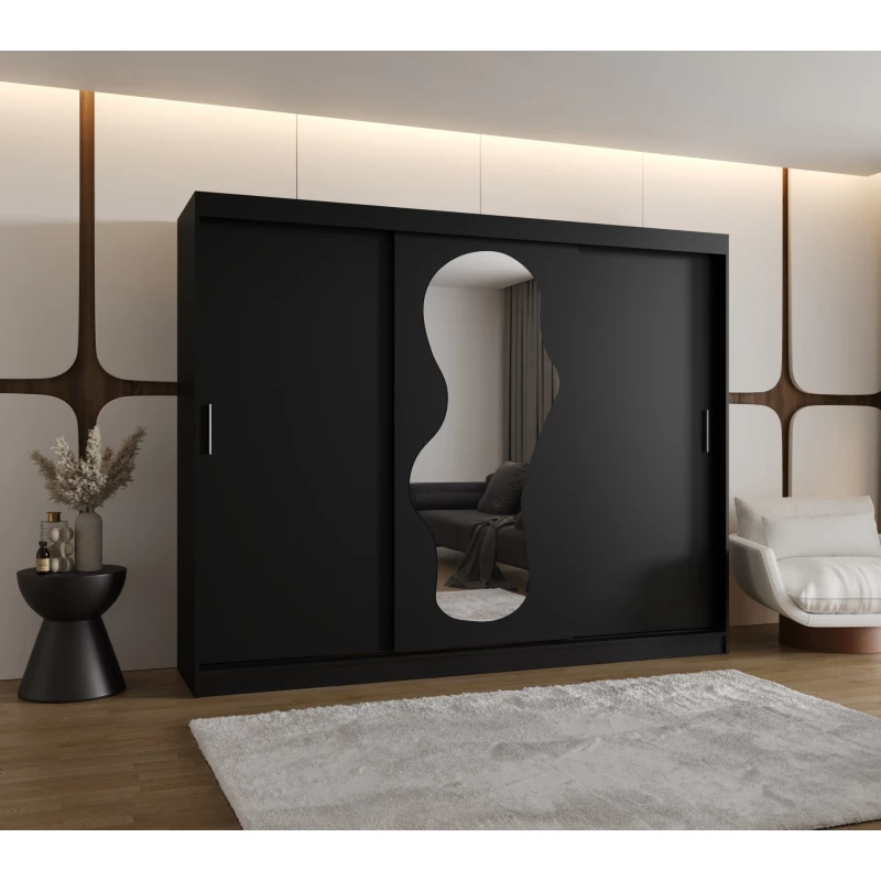 Šatní skříň 250 cm BEYZA se zrcadlem - černá