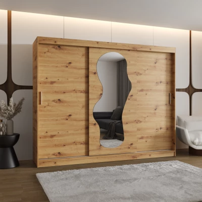 Šatní skříň 250 cm BEYZA se zrcadlem - dub artisan