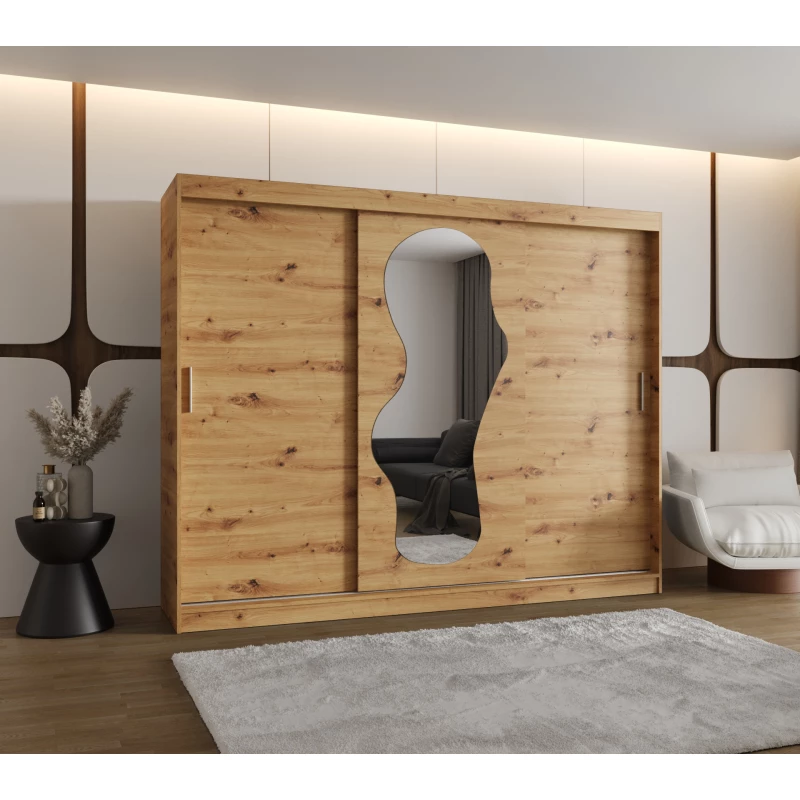 Šatní skříň 250 cm BEYZA se zrcadlem - dub artisan