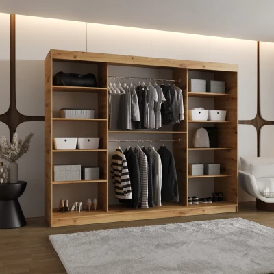 Šatní skříň 250 cm BEYZA se zrcadlem - dub artisan