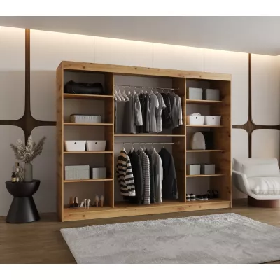 Šatní skříň 250 cm BEYZA se zrcadlem - dub artisan