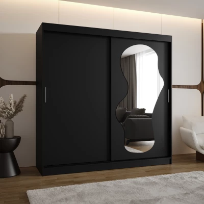 Šatní skříň 200 cm BEYZA se zrcadlem - černá