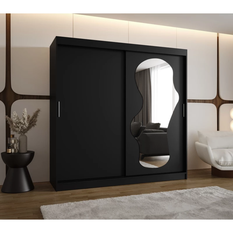 Šatní skříň 200 cm BEYZA se zrcadlem - černá
