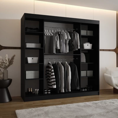 Šatní skříň 200 cm BEYZA se zrcadlem - černá