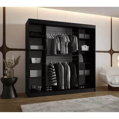 Šatní skříň 200 cm BEYZA se zrcadlem - černá