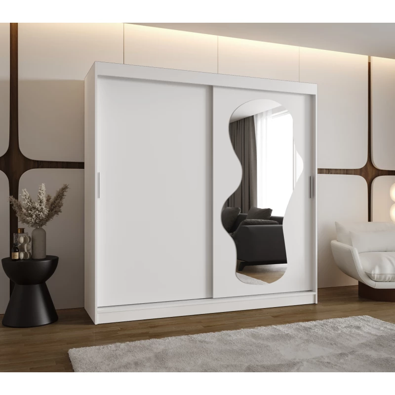 Šatní skříň 200 cm BEYZA se zrcadlem - bílá