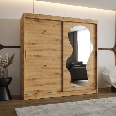 Šatní skříň 200 cm BEYZA se zrcadlem - dub artisan