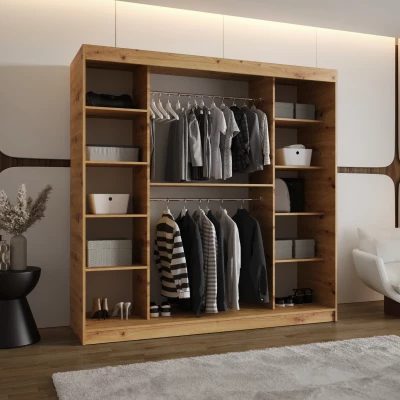 Šatní skříň 200 cm BEYZA se zrcadlem - dub artisan
