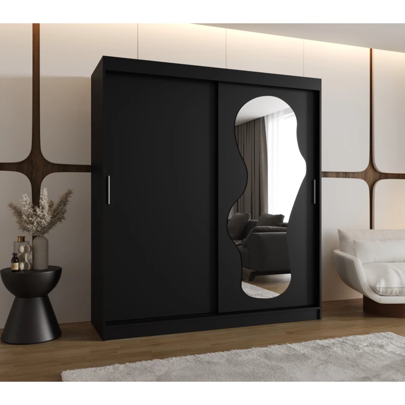 Šatní skříň 180 cm BEYZA se zrcadlem - černá