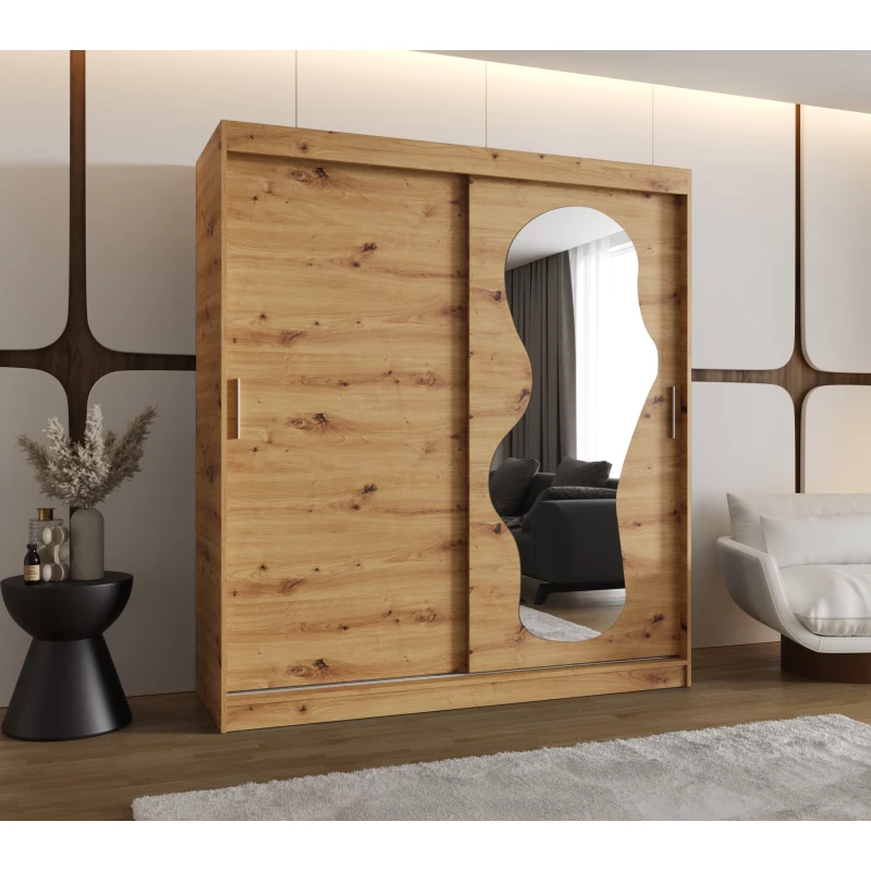 Šatní skříň 180 cm BEYZA se zrcadlem - dub artisan
